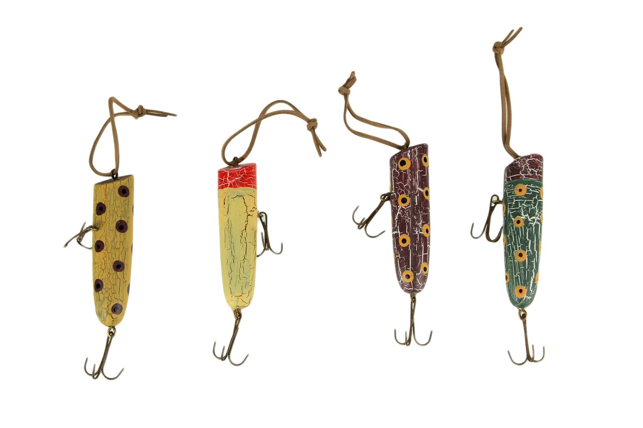 Colorful Wooden Vintage Fishing Lure Hanging Ornaments Set of 4